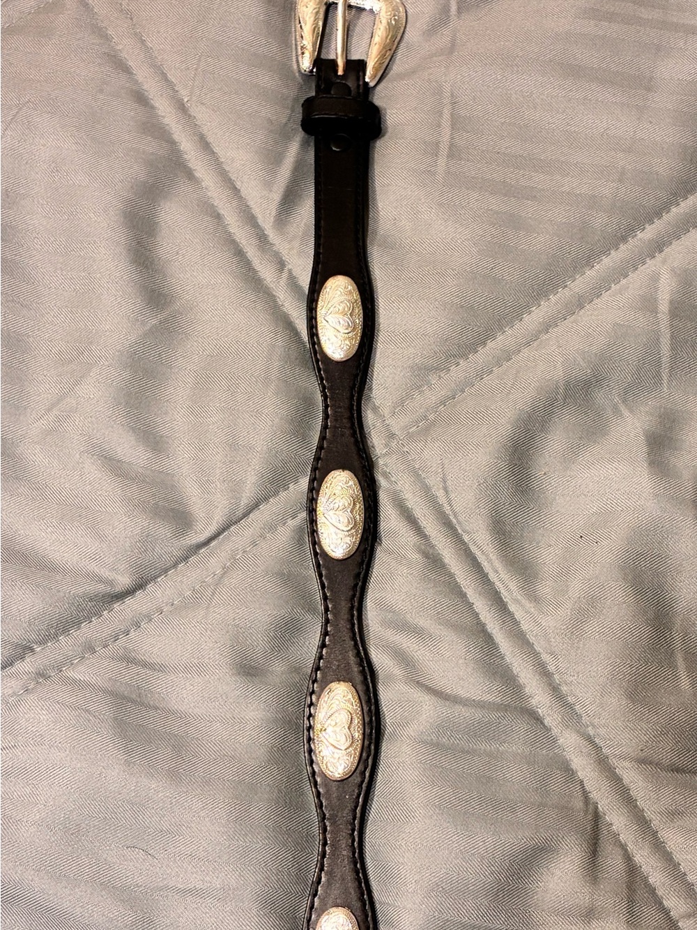 Black Leather Belt with Silver Engraved Conchos